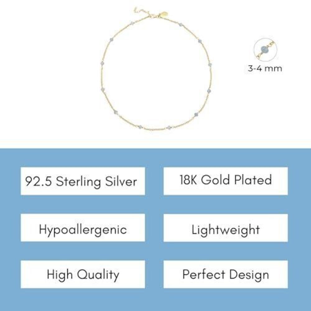 4018 Aquamarine Necklace , Premium Beaded Gold Necklaces - Tarnish Free 18K - Picture 3 of 8